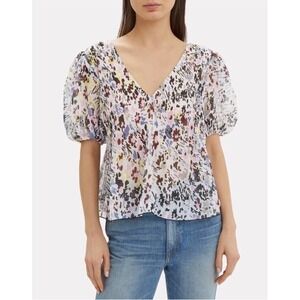 GANNI Egret Pleated Georgette Pleated V-Neck‎ Blouse Size 34 (US Size 2/XS)